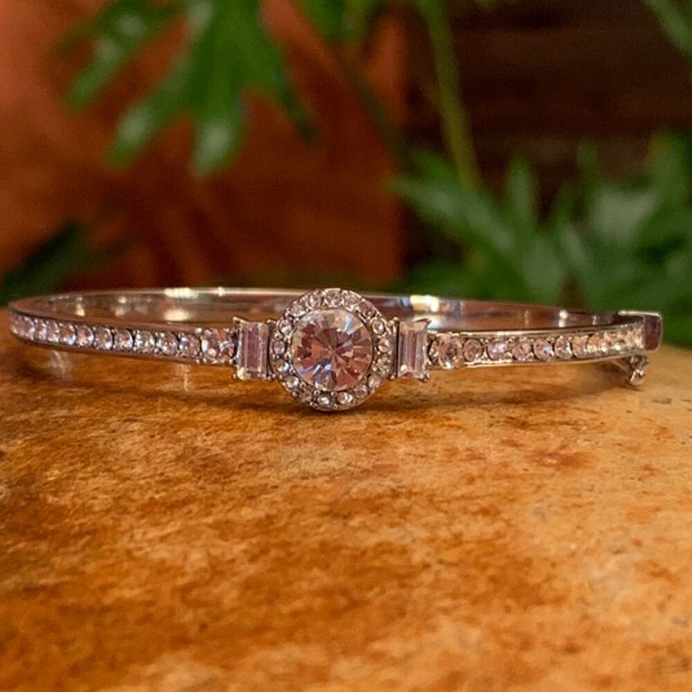 Givenchy Silver And Crystal Hinged Bangle - image 1